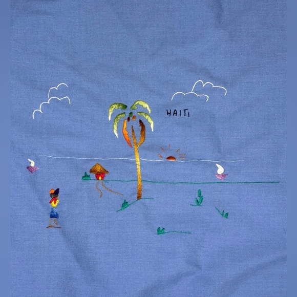 Haitian Palm Tree Tiki Hut Throw Pillow Cover Hand Embroidered Tropical Boho - Picture 2 of 4